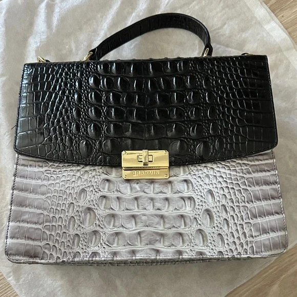 Brahmin Black and Gray Croc-Embossed Satchel - Picture 3 of 8